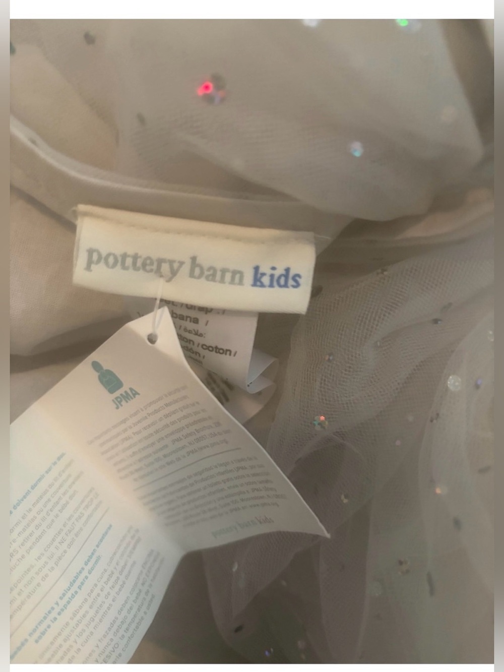 Pottery Barn crib skirt in white shimmer tulle sequin